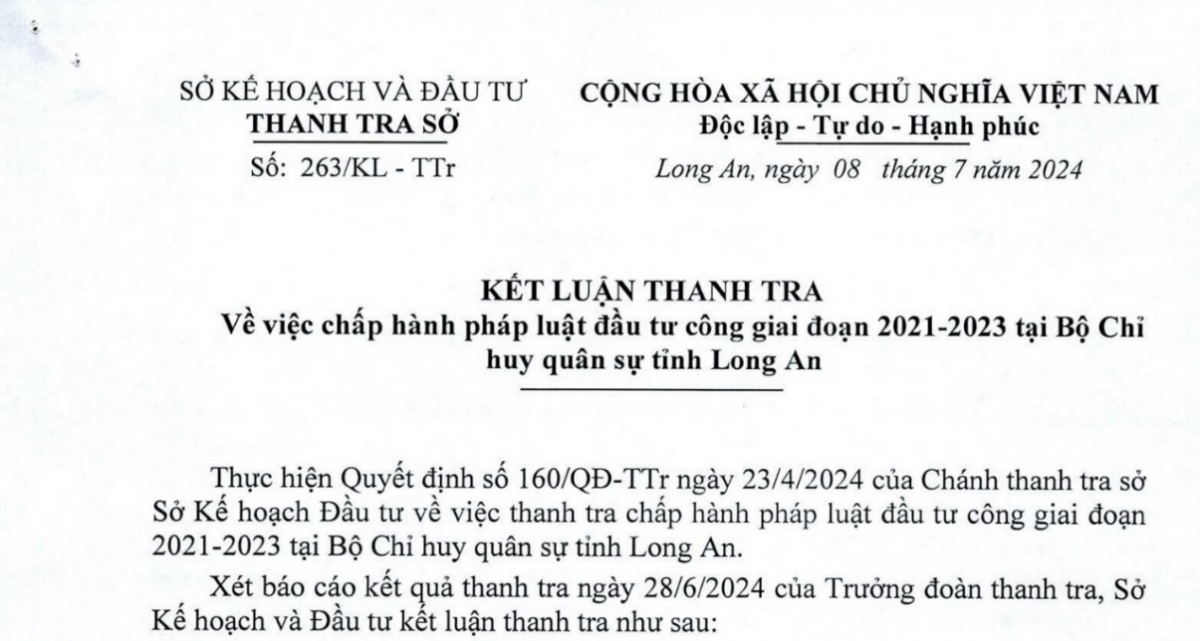 Long An: Công ty TNHH TV XD TM Lê Nguyên có sai sót trong đánh giá hồ sơ dự thầu