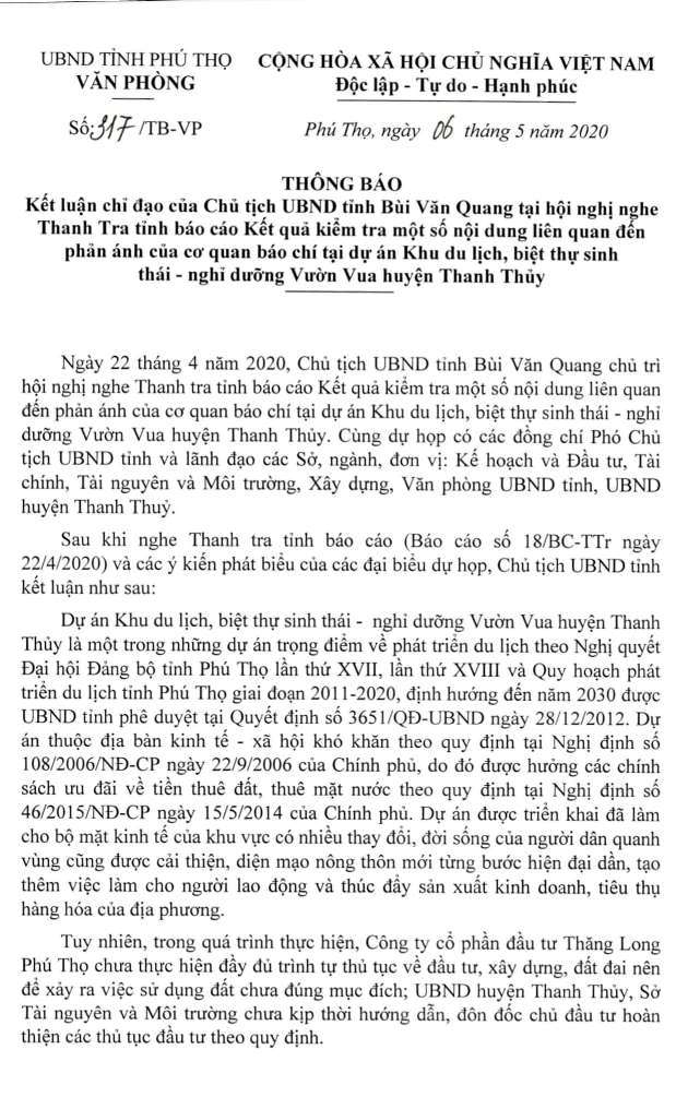 yeu cau chu dau tu du an vuon vua khac phuc nhung ton tai truoc ngay 3152020