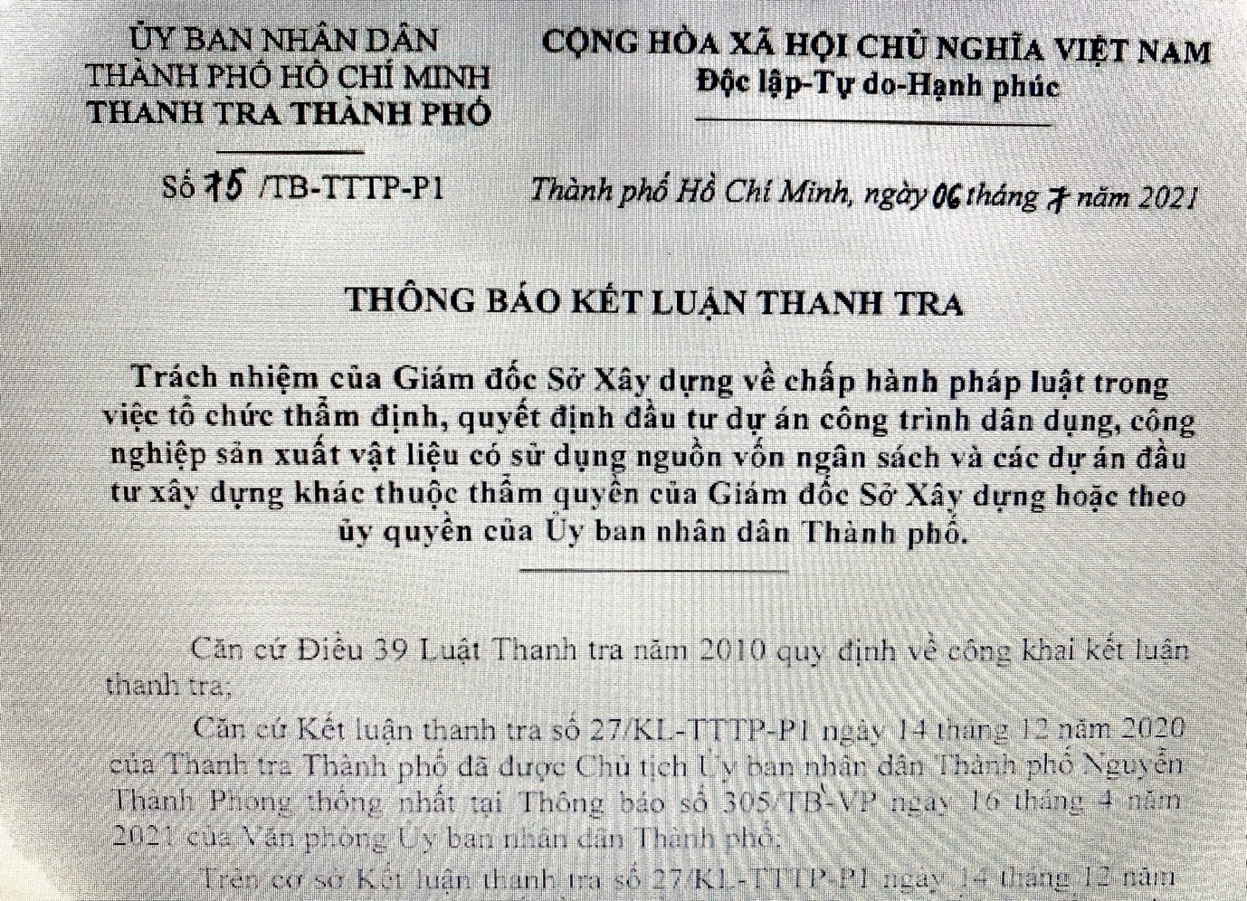 thanh pho ho chi minh chi dao xu ly trach nhiem giam doc so xay dung