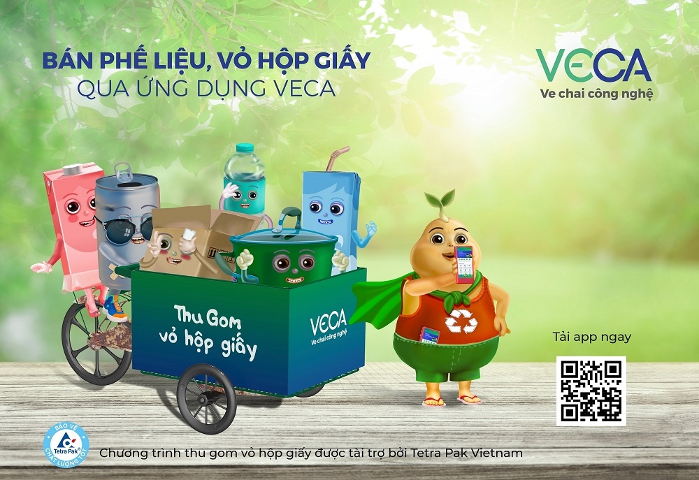 Thu gom vỏ hộp giấy qua ứng dụng VECA trên smartphone