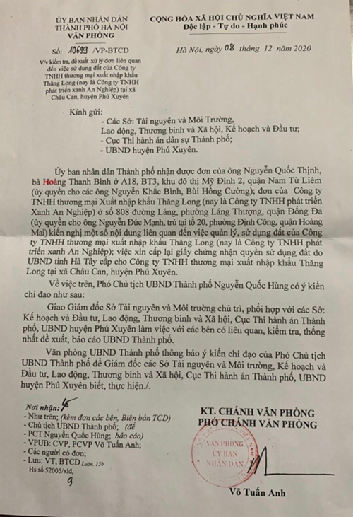 phu xuyen ha noi co hay khong dau hieu toi pham hinh su trong vu an tranh chap giay chung nhan quyen su dung dat tai xa chau an