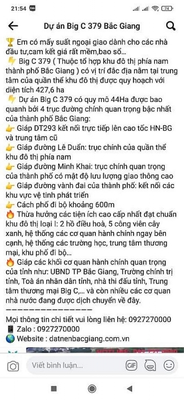 bac giang ban suat ngoai giao tai du an cua cong ty co phan dau tu 379 co phai la lua dao