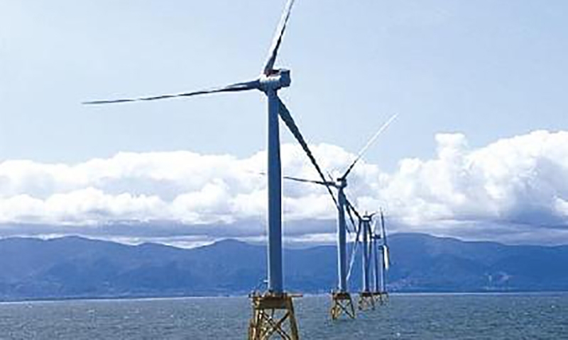 Japanese construction company Shimizu completes installment of 14 giant wind turbines off coast of Ishikari port, Hokkaido